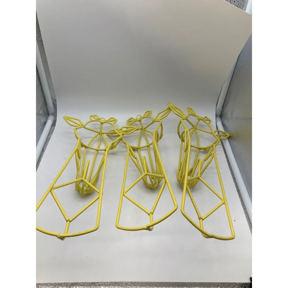 Set of 3 Yellow Metal Giraffe Wall Hooks Geometric Safari Nursery Decor 13.5in